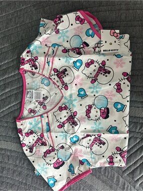 Hello Kitty Pink & White Snowman Print Scrub Top